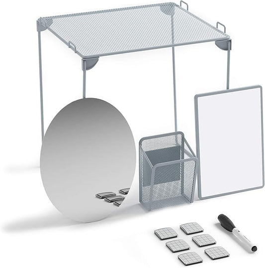 U Brands Locker Organizer and Decorating Kit, Back to School Essentials, Grey, 11-Piece, Includes Shelf, Whiteboard, and Other Accessories