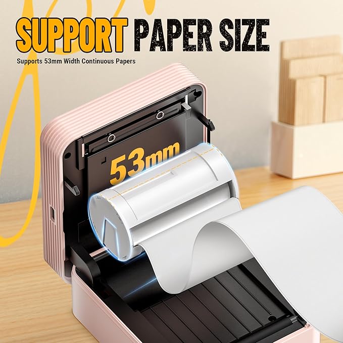 Nelko Sticker Printer, PM230 Print Pod Mini Bluetooth Portabel Sticker Maker with 3 Rolls Paper, Print Pods Mini Printer with Multiple Templates for Phone & Tablet，for School Office Home, Pink