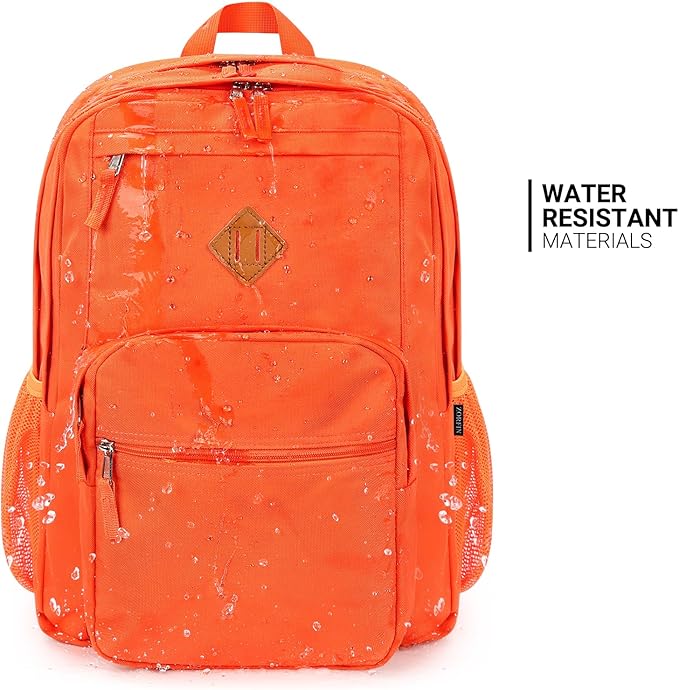 ZORFIN 26L Backpack for School, College, and Travel: Water Resistant Bookbag with 8 Compartments - Tangerine