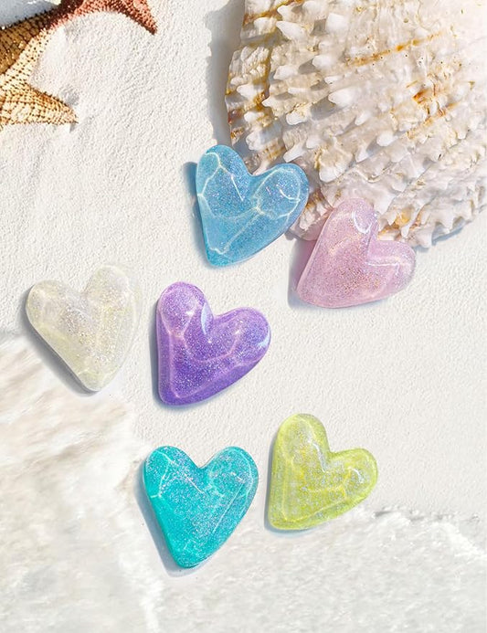 Mymazn 12Pcs Fridge Magnets Cute Refrigerator Magnet, Colorful Magnets for Whiteboard Cabinet Locker, Heart Decorative Magnets for Classroom Kitchen Office (Glitter)