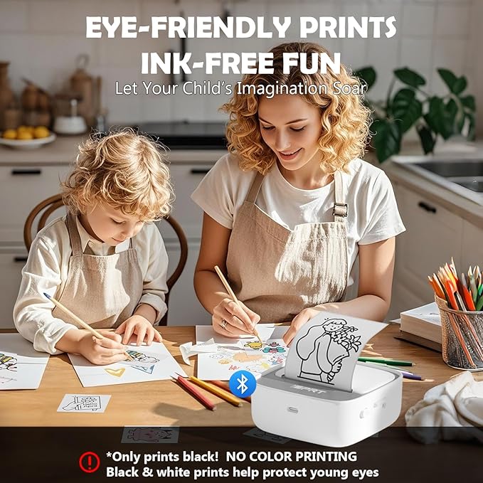 Mini Sticker Printer - S1 Portable Sticker Maker Machine with 1 Roll Sticker Paper, Bluetooth Print Pods Pocket Printer for Study Notes, Graphics, Students, Kids Gift, Free App, Grey