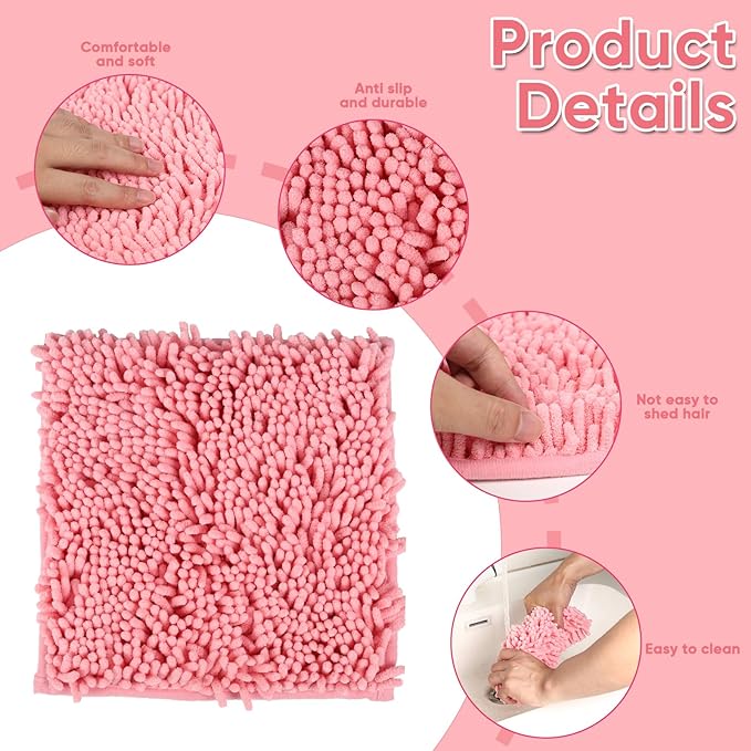 Locker Rug School Rugs Carpet Chenille 100% Microfiber Locker Carpet with Non Skid Backing Locker Decorations (Pink, 10X10)