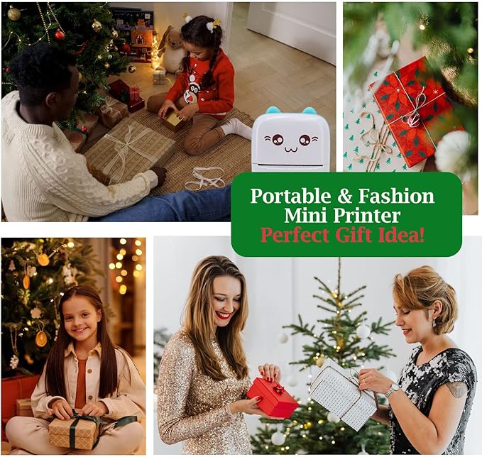 Mini Pocket Printer, Portable Thermal Printer with 8 Rolls Printing Paper, Bluetooth Wireless Tiny Printer for Photos/Stickers/Labels/Notes/Receipts, Compatible with iOS and Android, Blue