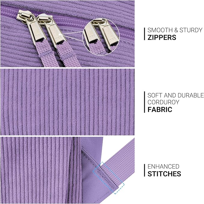 ZORFIN 26L Backpack for School, College, and Travel: Corduroy Bookbag with 8 Compartments - Deep Purple