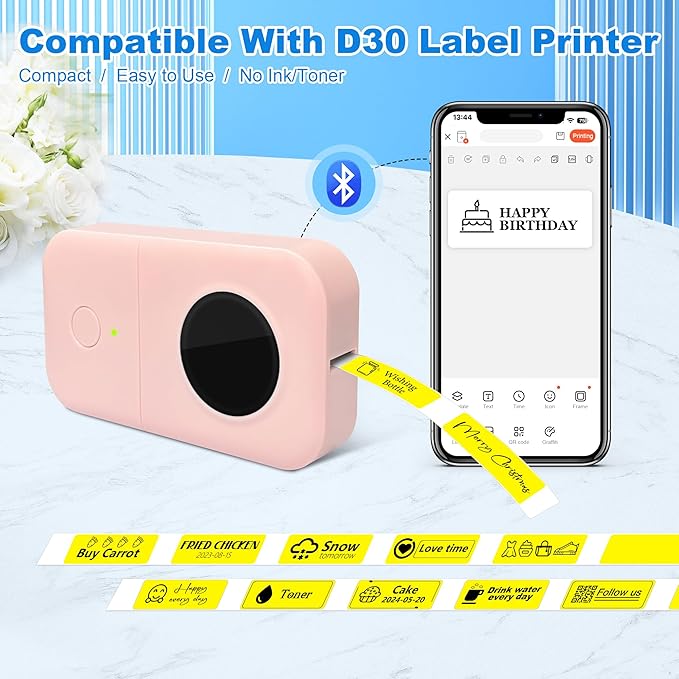 PARLAIM Label Maker Tape,Thermal Label 0.55"X1.18" (14mm X 30mm) 210 Labels/Roll,Thermal Sticker Compatible with D30 Label Printer,Self-Adhesive Label Tape for for Home Office Small Business (Yellow)