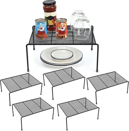 SIBAO 6-Shelf Kitchen Storage Organizer, 13.1 x 10.2 Inch Mesh Cabinet Shelves Rack (Black), Maximize Space, No Assembly Required, Modern Design, Rust-Resistant, 10-15 lbs Weight Capacity