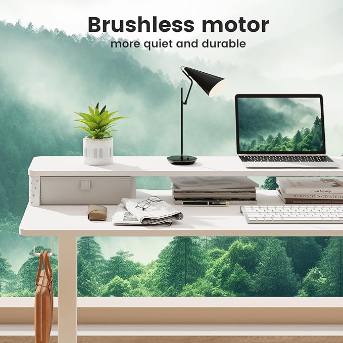 Standing Desk with Drawers and Brushless Motor,Electric Height Adjustable Desk for Walking Pad,Ergonomic Stand Up Desk for Home Office & Gaming,3 Memory Height Preset & Hooks(55" x 24",White)