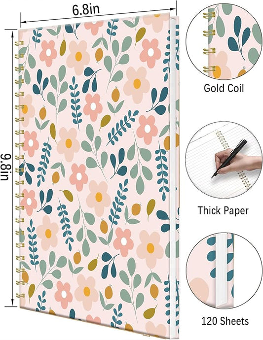 iampanda Spiral Journal Notebook,Strong Twin-Wire Binding with Premium Paper for Women,60 Sheets B5 College Ruled Notebook/Journal,Perfect for School Office Work,Cute Flower Leaf