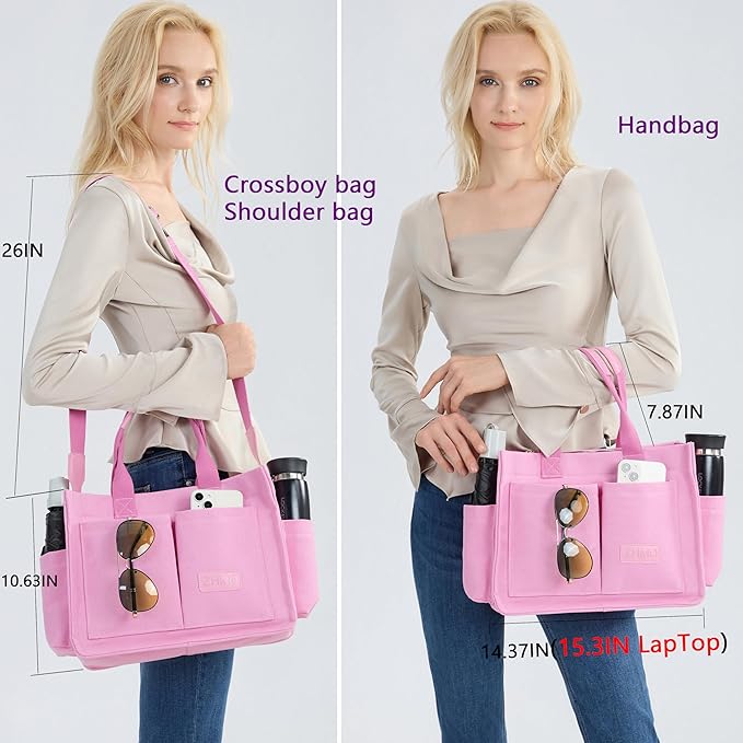 Tote Bag for Women With Compartments,Large Canvas Tote Women's Purse Crossbody Bags Work Laptop Book Bag Satchels Handbags