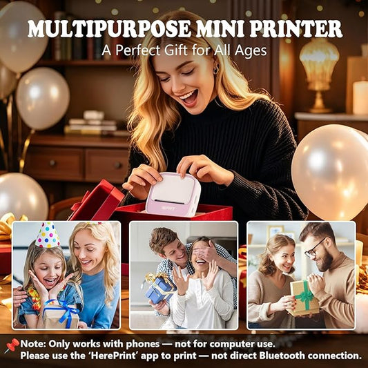 DPRT Mini Sticker Printer - S1 Portable Sticker Maker Machine with 1 Roll Sticker Paper, Bluetooth Print Pods Pocket Printer for Study Notes, Graphics, Students, Kids Gift, Free App, Pink