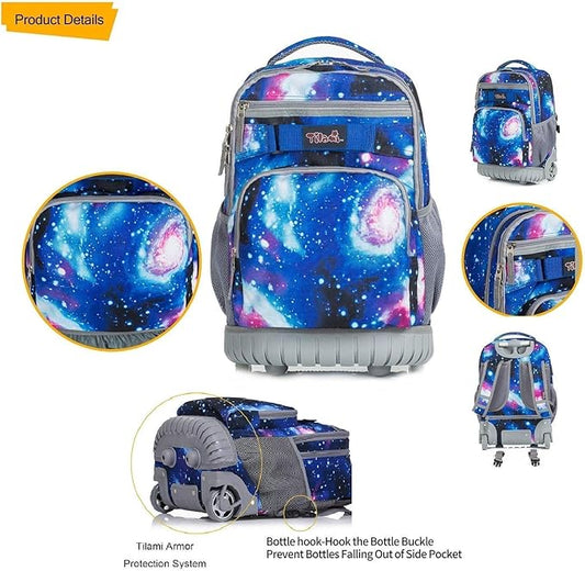 Tilami Rolling Backpack 19 inch with Lunch Bag Wheeled Laptop Backpack, Galaxy