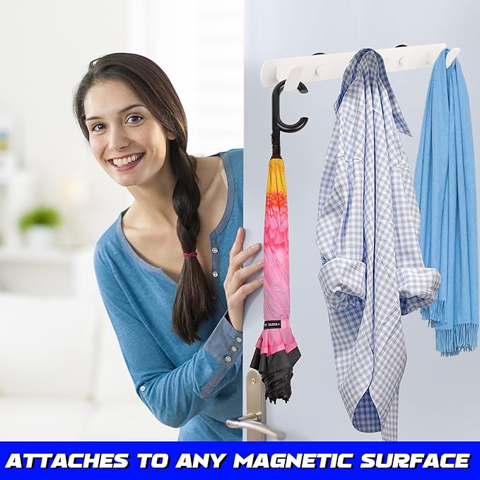 ULIBERMAGNET Magnetic Coat Hooks,Heavy Duty Magnetic Rack,Strong Rubber Magnetic Hanger for Refrigerator,Metal Cabinet,Door,Hanging Coat, Towel, Bag, Scarf, Helmet(White/3 Hooks)
