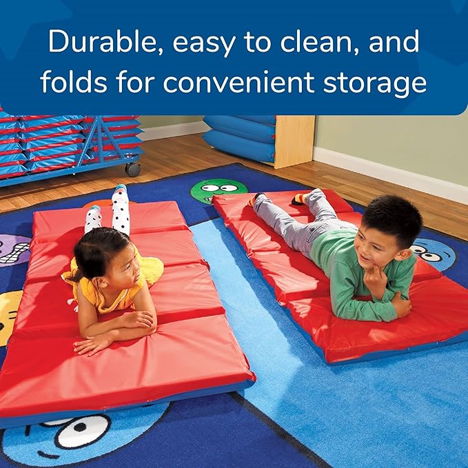 Children's Factory Angels 2" Thick Toddler Nap Mat, Red-Blue, 4 Section Waterproof Sleeping Mat for use in Preschools and Daycares