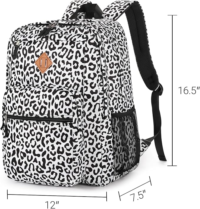 ZORFIN 26L Backpack for School, College, and Travel: Water Resistant Bookbag with 8 Compartments - Snow Leopard