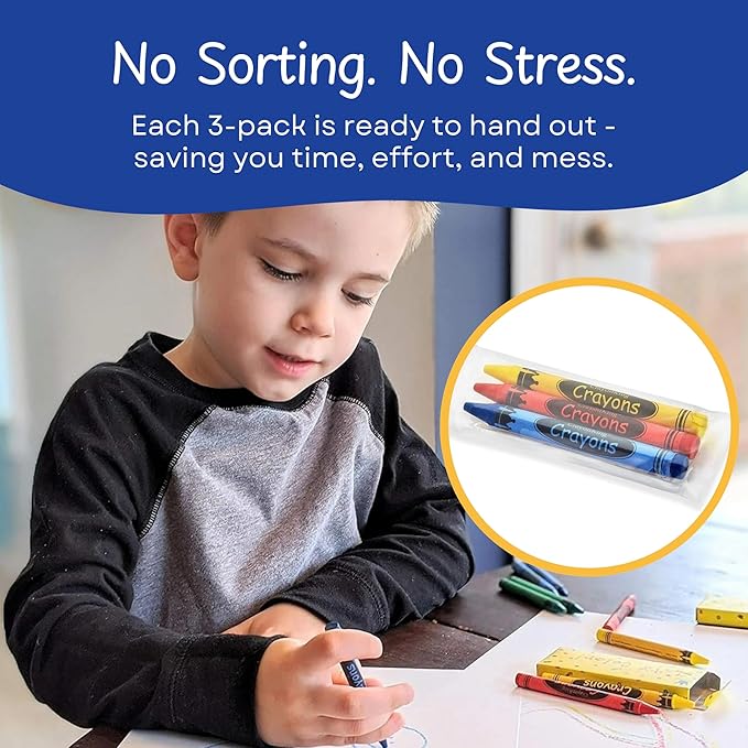 CrayonKing 720 Sets of 3-Packs in Cello (2,160 Bulk Crayons) – Restaurants, Classrooms, Parties & Events – Kid-Safe, Pre-Packaged, Assorted Colors Non-Toxic Crayons