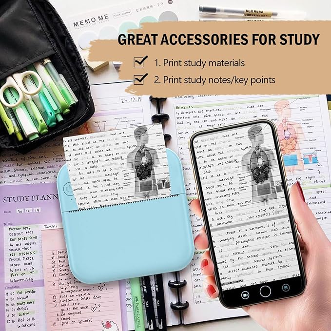Mini Blue-Tooth Printer, Wireless Sticker Printer with 10 Rolls Paper for iPhone/Android