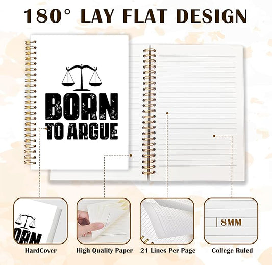 Lawyer Gifts Spiral Notebooks, Attorney Gifts Journals for Writing, Gift for Lawyers Attorneys Journal, Born to Argue Funny Lawyer Notebook for Note Taking, 5.5x8.3 Inch