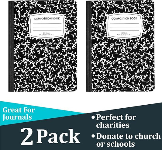 ENVO Composition Notebooks, College Ruled Composition Notebook, Black Marble Covers Composition Notebook, 100 sheets, Bulk (2, College Ruled)
