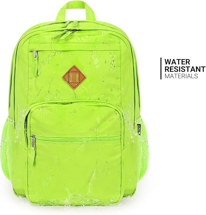 ZORFIN 26L Backpack for School, College, and Travel: Water Resistant Bookbag with 8 Compartments - Greenyellow