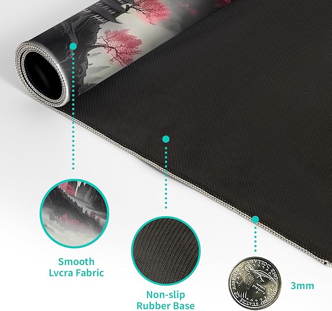 Japanese Desk Mat Red Full Moon Desk Pad Black Riverside Large Mouse Pad Gaming Mousepad Extended XL Keyboard Pad 31.5 x 11.8 in Laptop Computer Mouse Keyboard Mat for Office Desk Decor