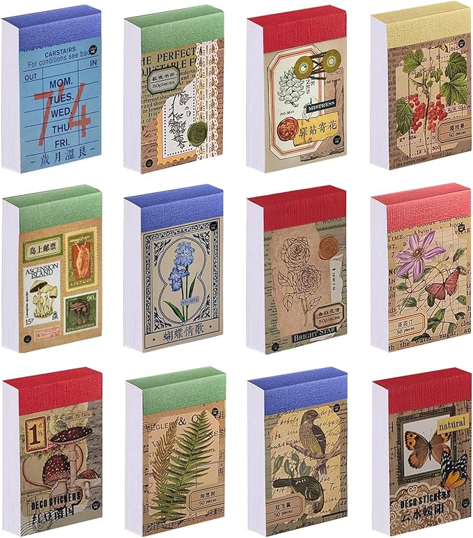 Washi Stickers, 12 Sets 600 Pcs Aesthetic Sticker Book for DIY Journaling, Journaling Supplies for Bullet Journal Art Diary Card Craft Gifts Planner Notebook