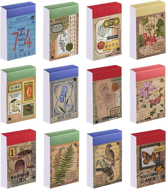 Washi Stickers, 12 Sets 600 Pcs Aesthetic Sticker Book for DIY Journaling, Journaling Supplies for Bullet Journal Art Diary Card Craft Gifts Planner Notebook