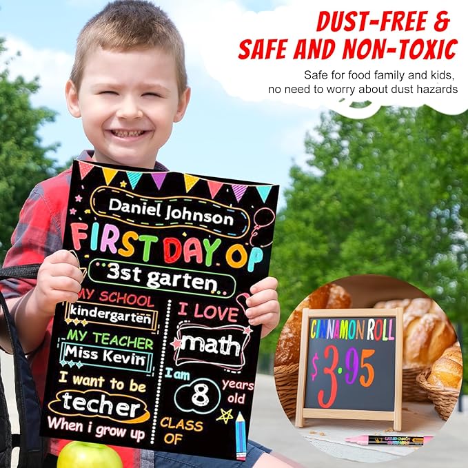 SFAIH 24 Vibrant Chalk Markers for Blackboard [1s Wet Wipe] - No Residue, Liquid Chalk Markers for School Sign Board, Calendar, Car Windows, Glass, Bistro, Non-Toxic, Zero Dust, 6mm Reversible Tip