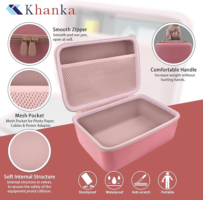 khanka Case Compatible with M100 M200 Liene 4x6'' Photo Printer, Wi-Fi Picture Printer,Case Only(Pink)