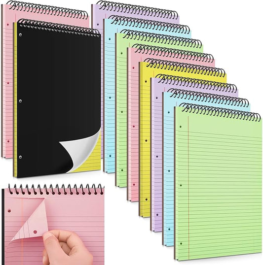 10 Packs 8.5" x 11" Top Spiral Notebook with 3 Hole Punched Legal Pads College Ruled Notepad 50 Sheets Hard Cardboard Paper Wirebound Notepad for Office School Business (Multicolor)