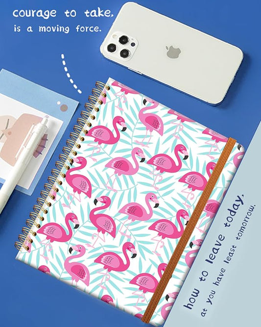 Ruled Spiral Writing Notebook,A5 Hardcover Lined College Journal for Women Lady Girl,Strong Twin-Wire Binding with Premium Paper,8.4" X 6",Perfect for School,Office,Home Gifts(Pink flamingo)