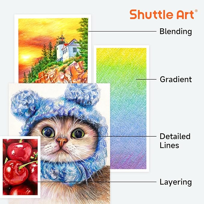 174 Colors Professional Colored Pencils, Shuttle Art Soft Core Coloring Pencils Set with 1 Coloring Book,1 Sketch Pad, 4 Sharpener, 2 Pencil Extender, Perfect for Artists Kids Adults Coloring, Drawing