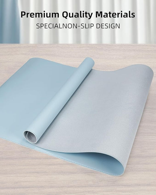Non-Slip Desk Pad,Mouse Pad,Waterproof PVC Leather Desk Table Protector,Non-Slip PU Leather Desk Blotter, Easy Clean Laptop Desk Writing Mat for Office Work/Home/Decor(Light Blue, 24" x 13.7")