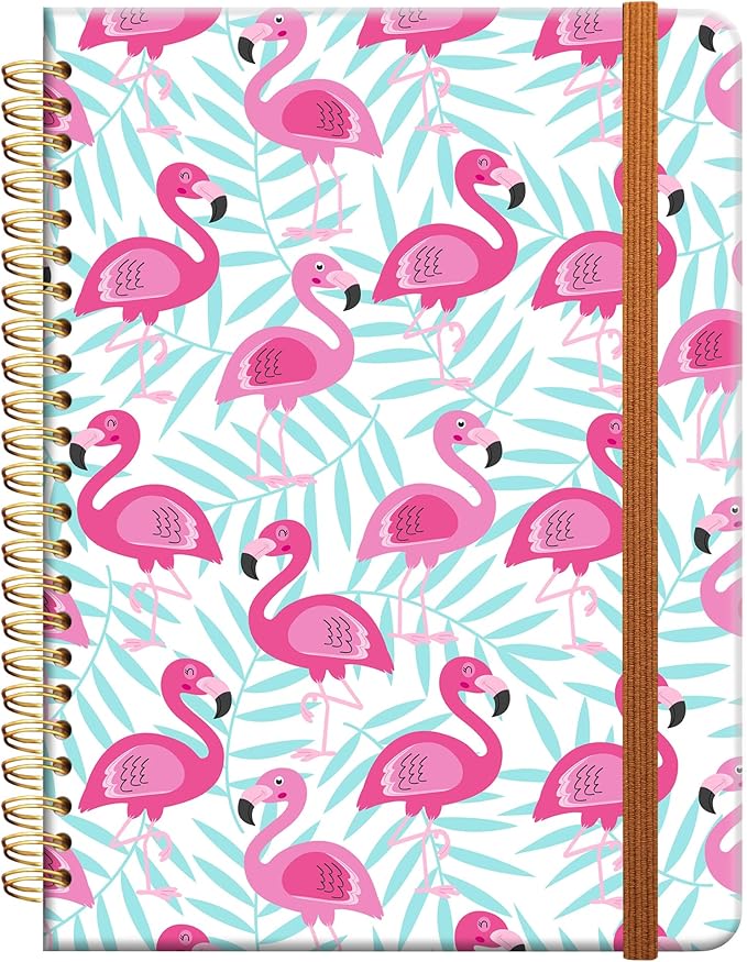 Ruled Spiral Writing Notebook,A5 Hardcover Lined College Journal for Women Lady Girl,Strong Twin-Wire Binding with Premium Paper,8.4" X 6",Perfect for School,Office,Home Gifts(Pink flamingo)