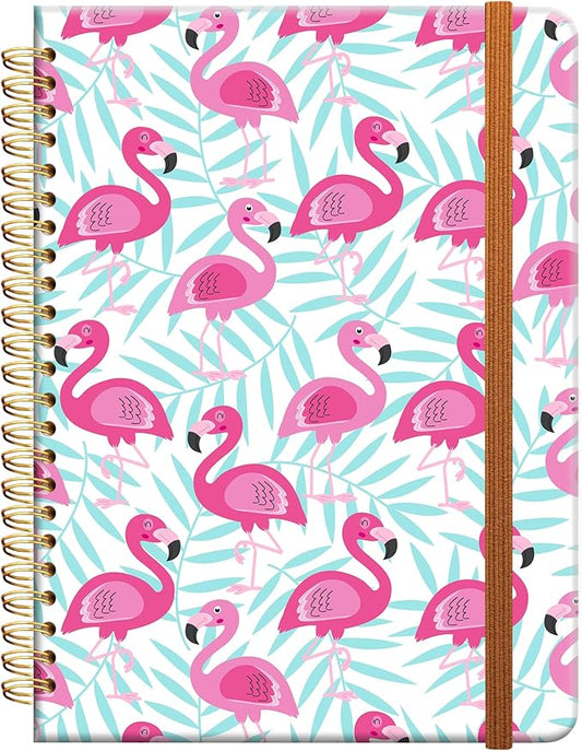 Ruled Spiral Writing Notebook,A5 Hardcover Lined College Journal for Women Lady Girl,Strong Twin-Wire Binding with Premium Paper,8.4" X 6",Perfect for School,Office,Home Gifts(Pink flamingo)