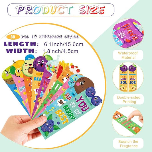 Teling 80 Pcs Scented Bookmarks and Smelly Pencils with Cute Toppers Set Fun Pencils Fruit Food Theme Scratch and Sniff Bookmarks Cartoon Pen Toppers for Kids Students Supplies(Adorable Style)