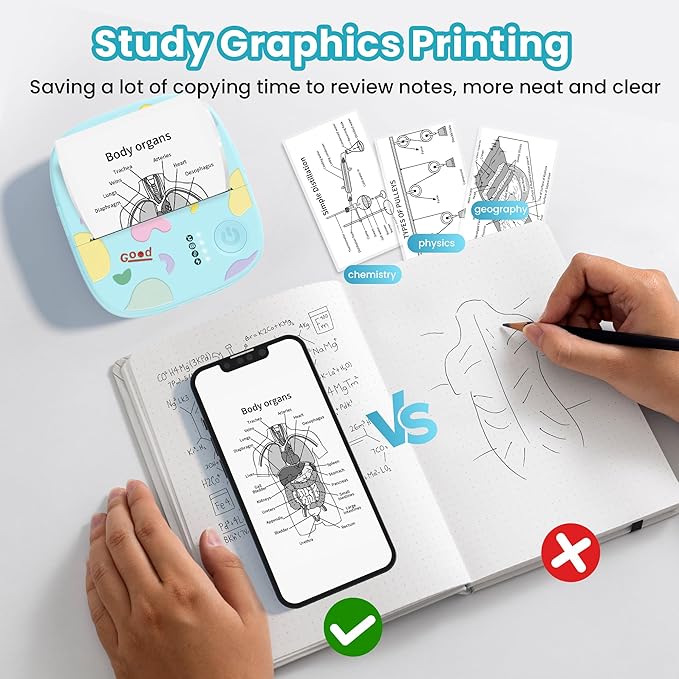 Mini Portable Sticker Printer, Mini Thermal Printer with 3 Rolls Paper, Bluetooth Inkless Printpods, Pocket Label Maker Suitable for Creative DIY, Diaries, Photos, Study Notes - Blue