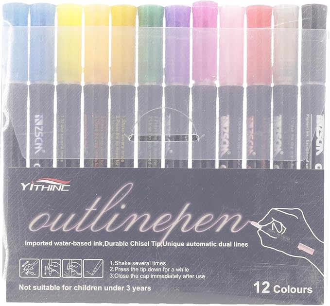 Outline Shimmer Markers, 12 Glitter Metallic Gel Pens for Tween Teen Girl Gifts Trendy Stuff, Halloween, Birthday Party, Cool Fun Art Crafts Supplies, Stocking Stuffers for Kids Girls Ages 8 10 12 14