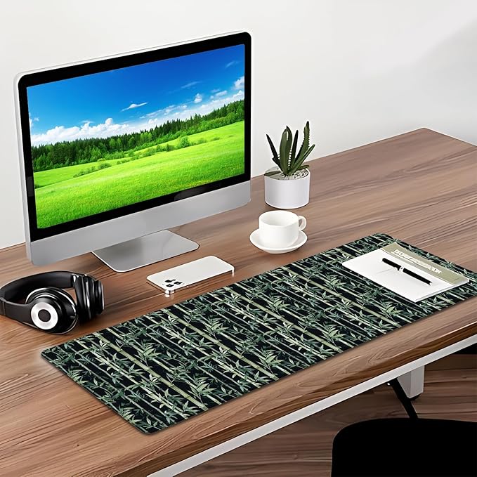 Bamboo Gaming Mouse Pad, Desk Mat, Non-Slip Rubber Base Cool Aesthetic MousePads for Computer Laptop Keyboard Office School Home Desktop Decor 31.5" x 11.8"