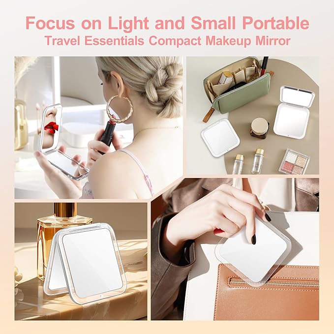 MIYADIVA Compact Mirror, 30X Magnifying Mirror, Pocket Mirror for Purse, Travel Makeup Mirror with 30X/1X Magnification, Travel Essentials Mirror, Precision Tweezers, Present for Girls