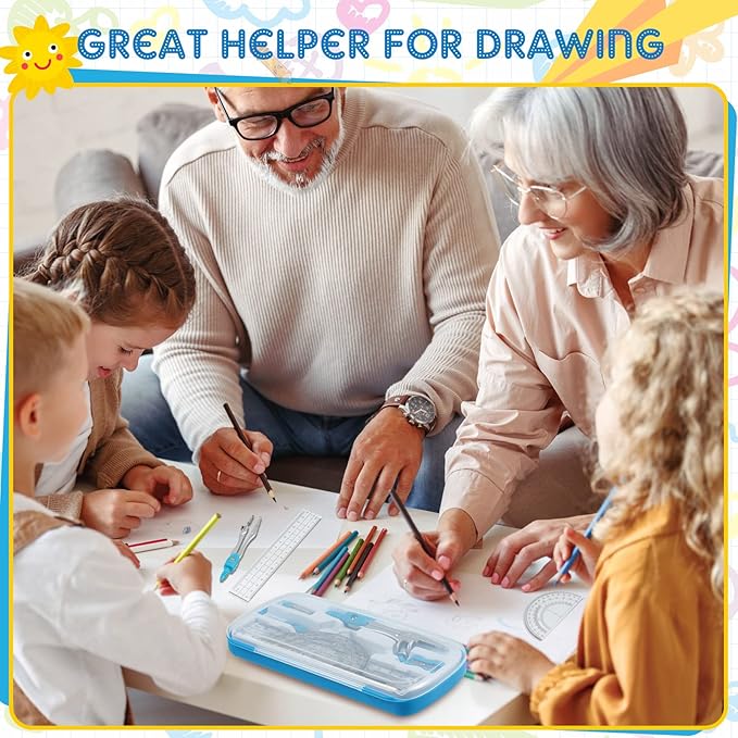 Teling 24 Sets Math Geometry Kit for Students 10 Pcs Compass Geometry Tools Set Includes Rulers Protractor Compass Eraser Pencil Sharpener Lead Refills Pencil