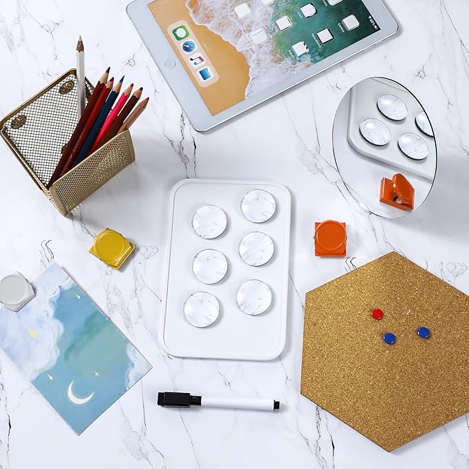 Harloon 15 Pcs Locker Decoration and Organizer Kit Locker Wallpaper Magnetic Pen Holder and Mirror Whiteboard Marker Cork Board with 3 Push Pins 3 Magnetic Clip 6 Magnets(White Marble Texture)
