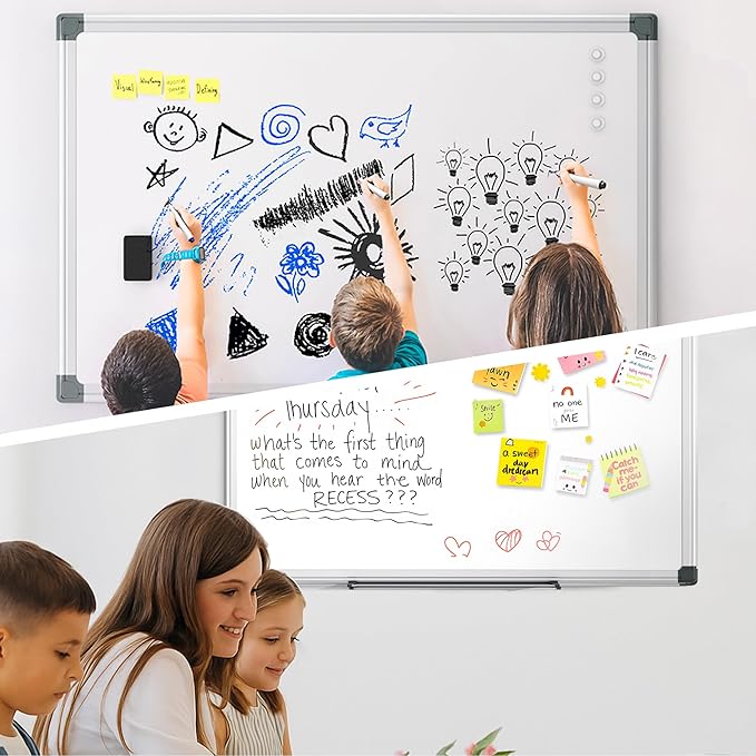 24"x18" White Board for Wall, Aluminum Frame Dry Erase Board, Hanging Magnetic Whiteboard with 1 Eraser & 2 Markers & 4 Magnets for Home, School, Office, Dorm Room, Classroom