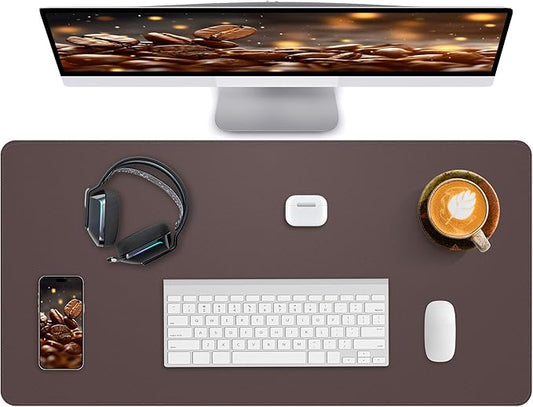Desk Pad Mat 23.6"x13.7" - Waterproof Mouse Pad & Desk Protector, Non-Slip PU Leather for Gaming Keyboard/Mouse, Stitched Edge XL Office Desk Pad with Ergonomic Support(Coffee)