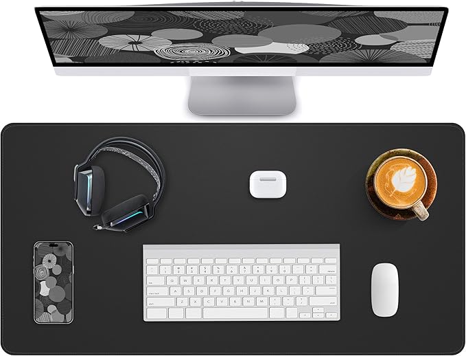 Leather Desk Pad Protector,Office Desk Mat,Large Mouse Pad, Non-Slip PU Leather Desk Blotter,Desk Pad,Waterproof Desk Writing Pad for Office and Home (Black,31.5" x 15.7")