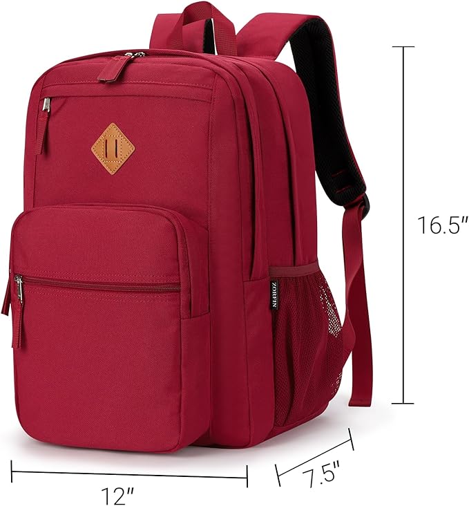 ZORFIN 26L Backpack for School, College, and Travel: Water Resistant Bookbag with 8 Compartments - Russet Red