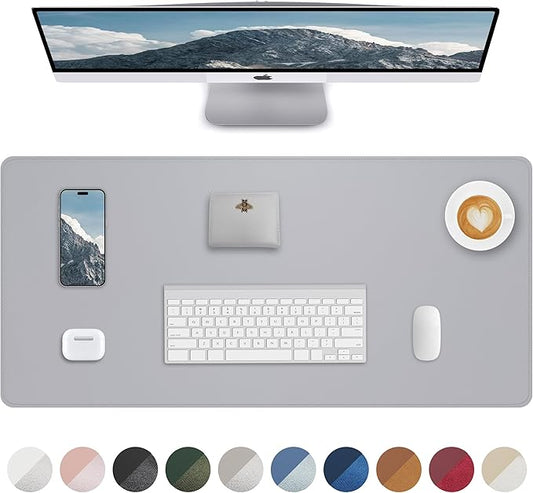 PU Leather Desk Blotter Mat, Large Mouse Pad, Non-Slip & Waterproof Desk Cover for Office and Home - Light Grey, 36" x 17"