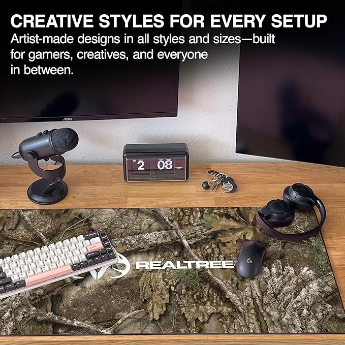 MPCO. Real Tree Large Gaming Desk Pad - 36" x 17" Aeroglyde Fabric APX – with Logo Desk Mats - Non-Slip, Washable, Smooth Glide for Precision Gaming & Work