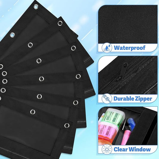 72 PCS Pencil Pouch for 3 Ring Binder, Durable 3 Ring Black Pencil Pouches with Clear Window, Binder Pencil Pouch Bulk for Classroom Office School Supplies