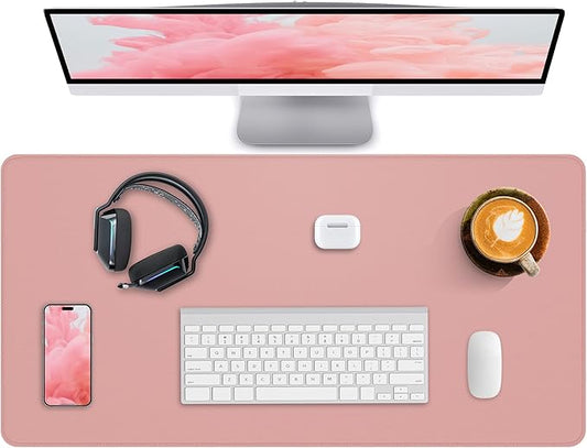 Desk Pad Mat 23.6"x13.7" - Waterproof Mouse Pad & Desk Protector, Non-Slip PU Leather for Gaming Keyboard/Mouse, Stitched Edge XL Office Desk Pad with Ergonomic Support(Pink)