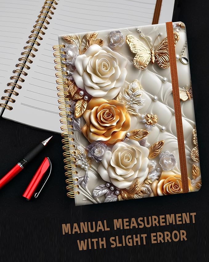 Ruled Spiral Writing Notebook,A5 Hardcover Lined College Journal for Women Lady Girl,Strong Twin-Wire Binding with Premium Paper,8.4" X 6",Perfect for School,Office,Home Gifts(diamond butterfly floral